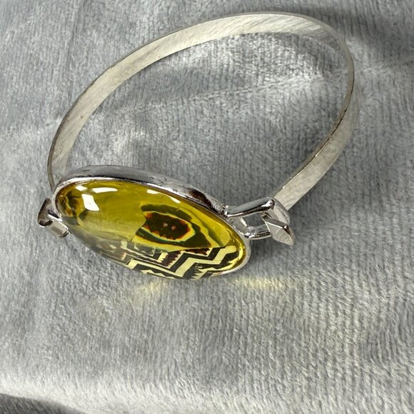 Geometric Aztec Pattern Glass Dome Silver-Tone Bracelet Women Fashion Jewelry - Picture 5 of 16
